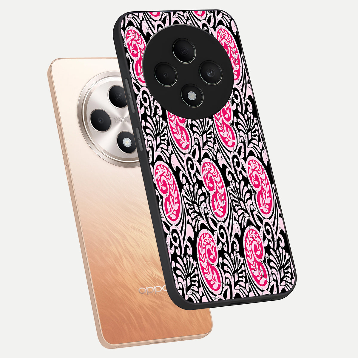  Crimson Paisley Charm phone case For Oppo F27 5G showing premium glass back cover with detailed artwork