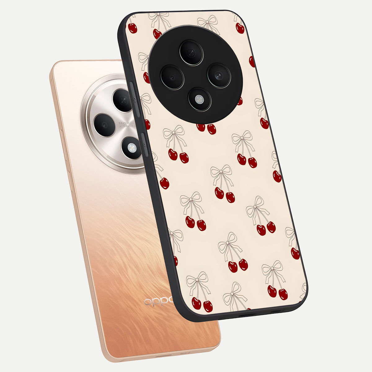  Cute Cherry Pattern phone case For Oppo F27 5G showing premium glass back cover with detailed artwork