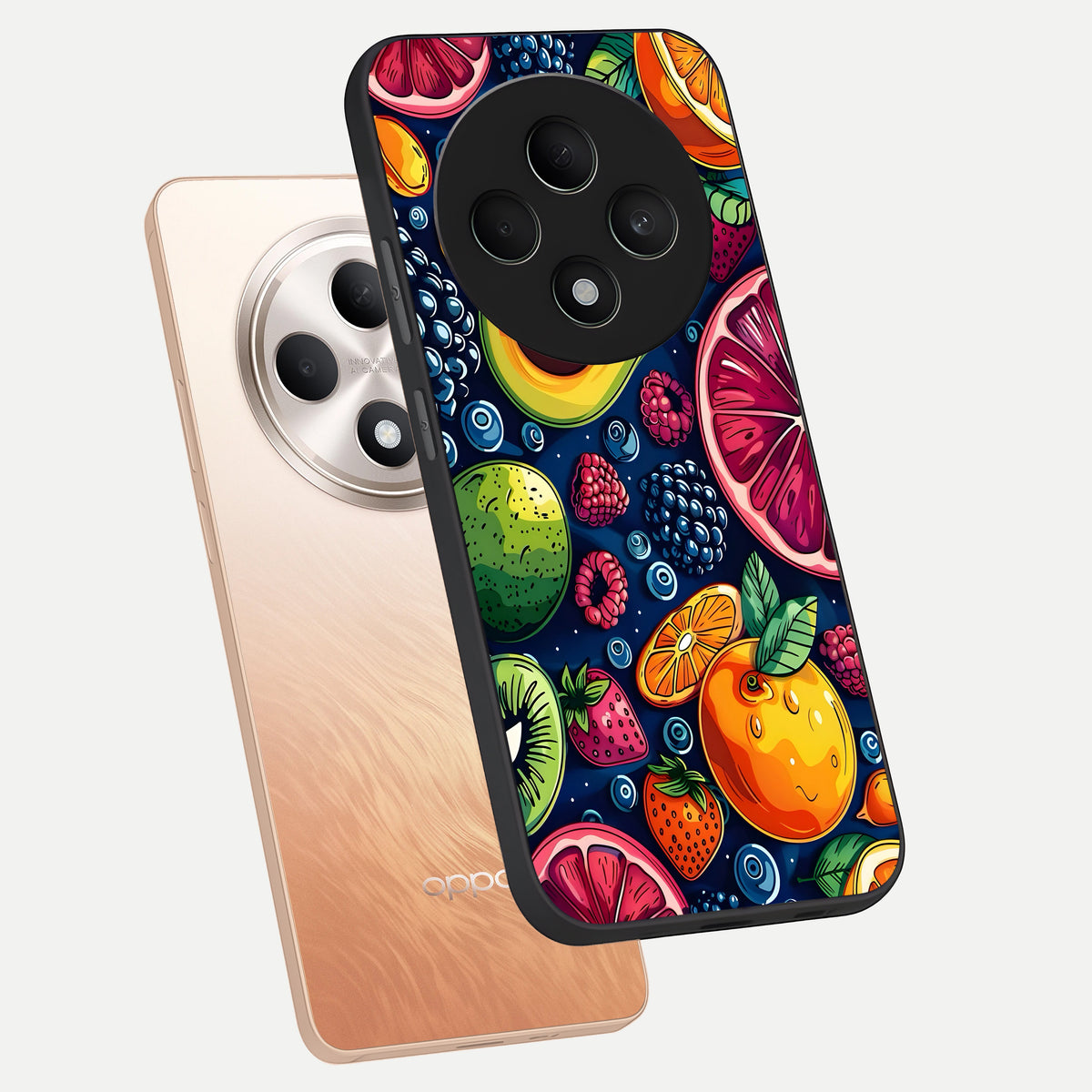  Cute Fruits Art phone case For Oppo F27 5G showing premium glass back cover with detailed artwork