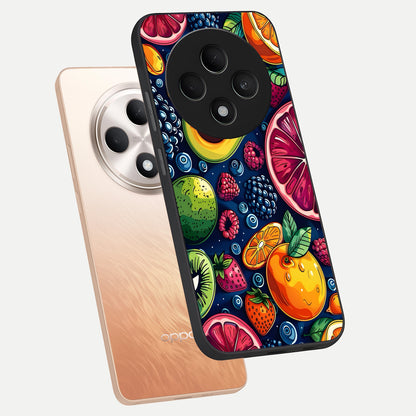  Cute Fruits Art phone case For Oppo F27 5G showing premium glass back cover with detailed artwork