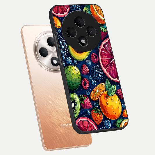  Cute Fruits Art phone case For Oppo F27 5G showing premium glass back cover with detailed artwork