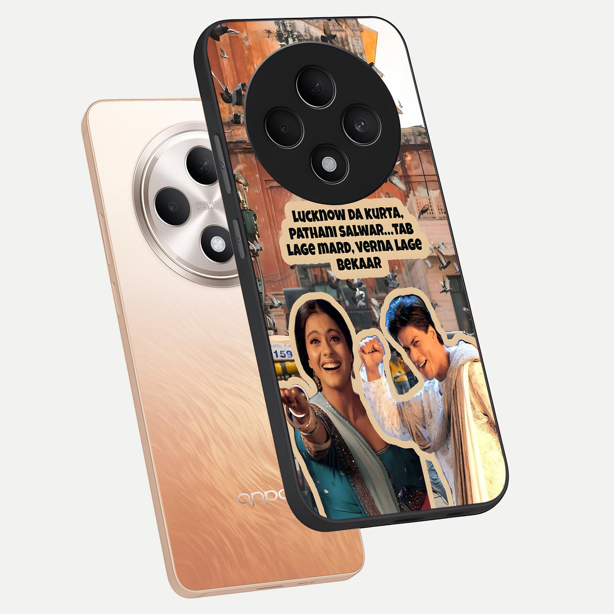  Desi Retro Vibes phone case For Oppo F27 5G showing premium glass back cover with detailed artwork