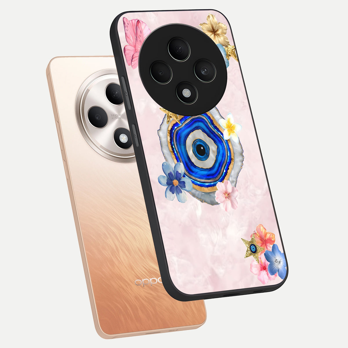  Divine Aura Bloom phone case For Oppo F27 5G showing premium glass back cover with detailed artwork