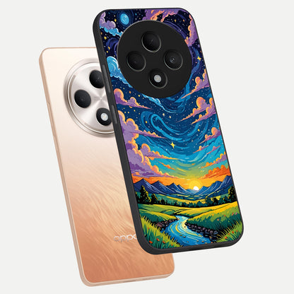  Dreamy Night Landscape phone case For Oppo F27 5G showing premium glass back cover with detailed artwork