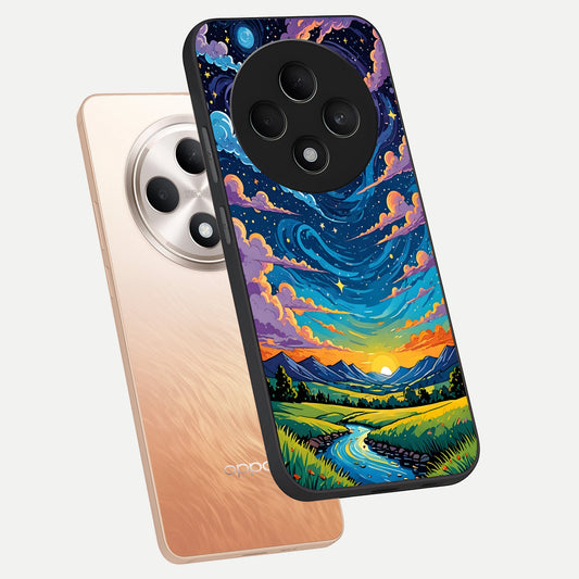 Dreamy Night Landscape phone case For Oppo F27 5G showing premium glass back cover with detailed artwork