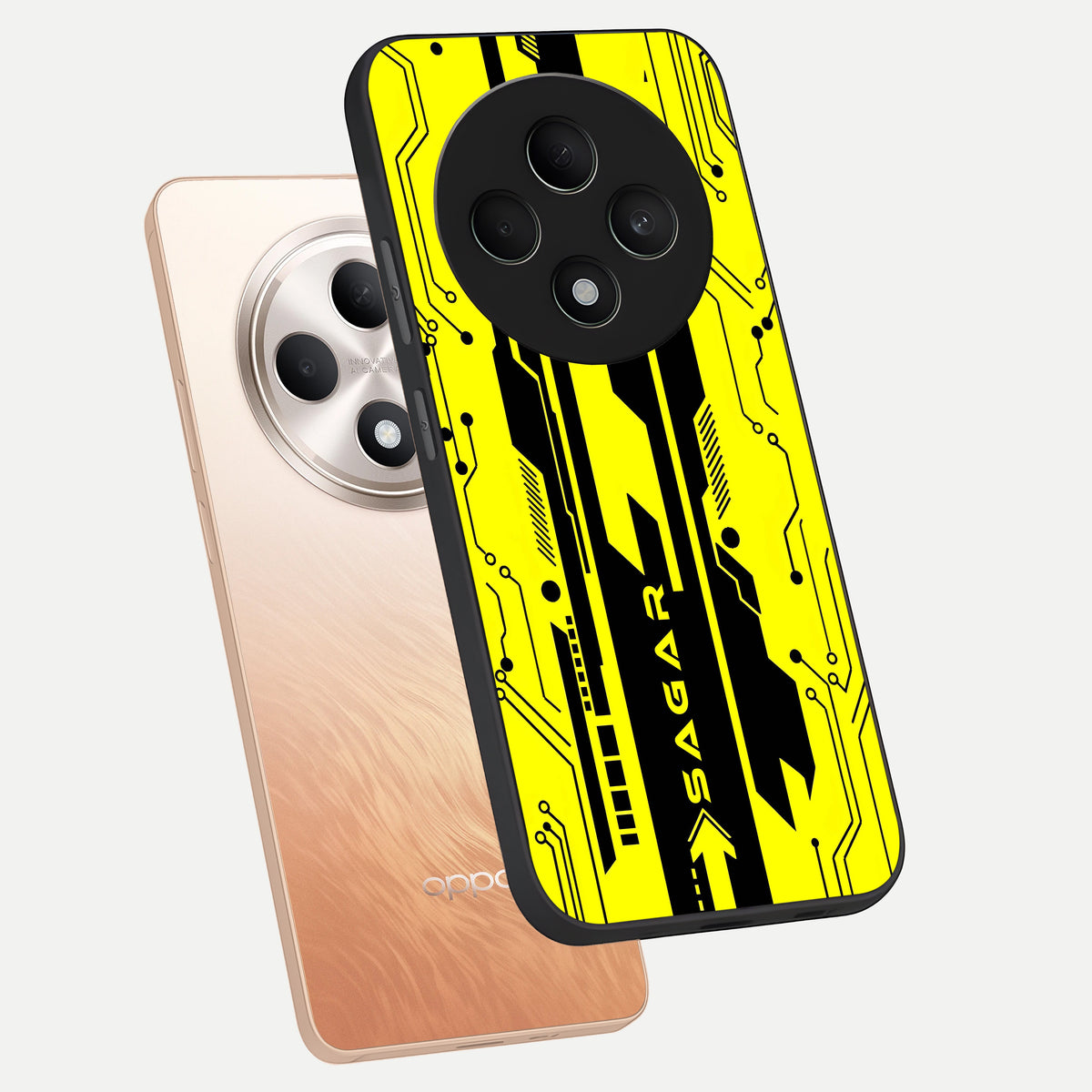  Electric Pulse CYBERPUNK Custom Name phone case For Oppo F27 5G showing premium glass back cover with detailed artwork