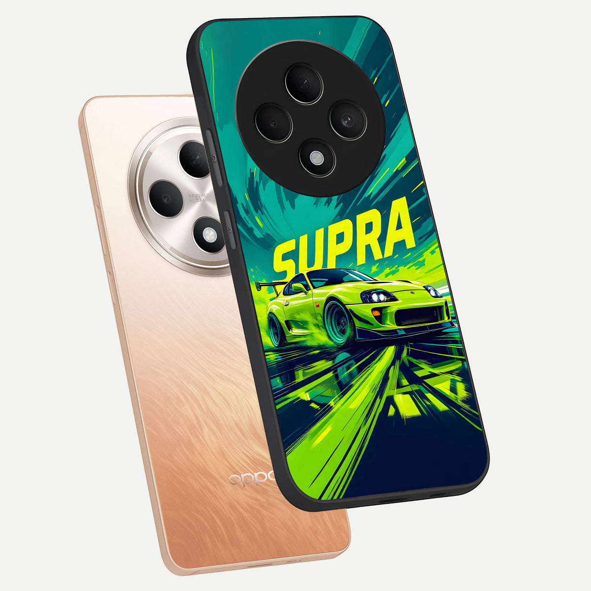  Electric Supra Thunder phone case For Oppo F27 5G showing premium glass back cover with detailed artwork