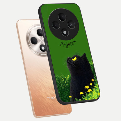  Emerald Cat Custom Name phone case For Oppo F27 5G showing premium glass back cover with detailed artwork