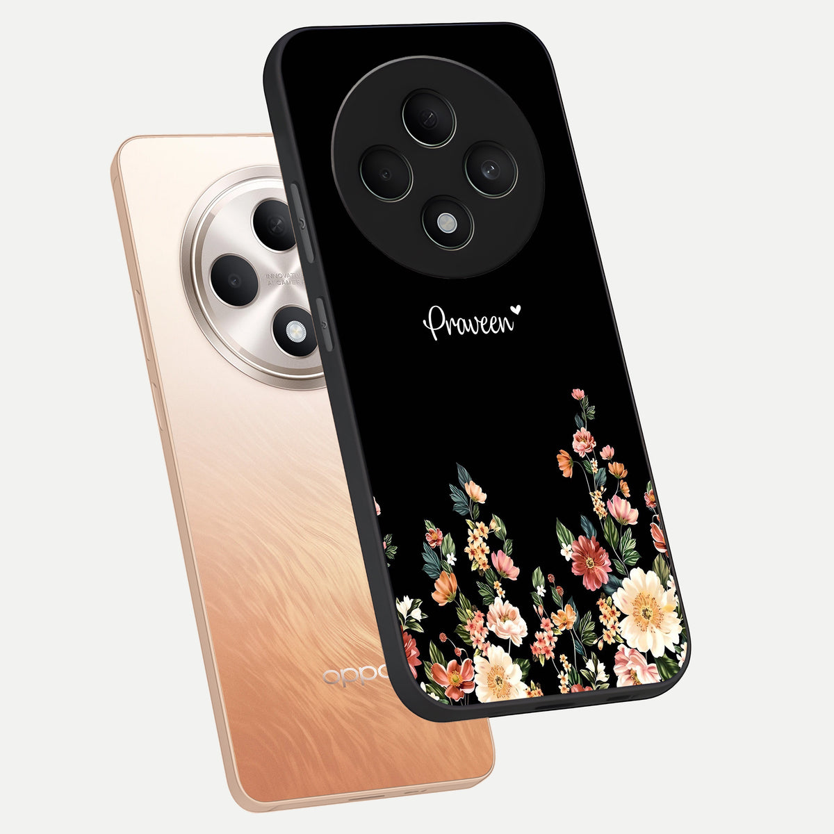  Floral Design Personalized Custom Name phone case For Oppo F27 5G showing premium glass back cover with detailed artwork