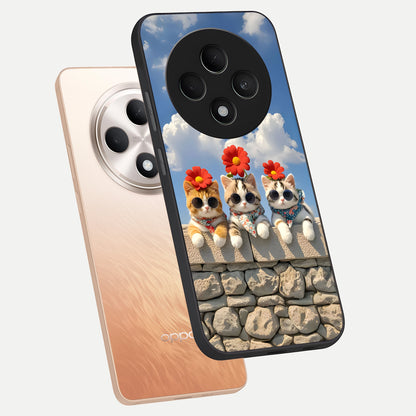  Floral Kitty Squad phone case For Oppo F27 5G showing premium glass back cover with detailed artwork