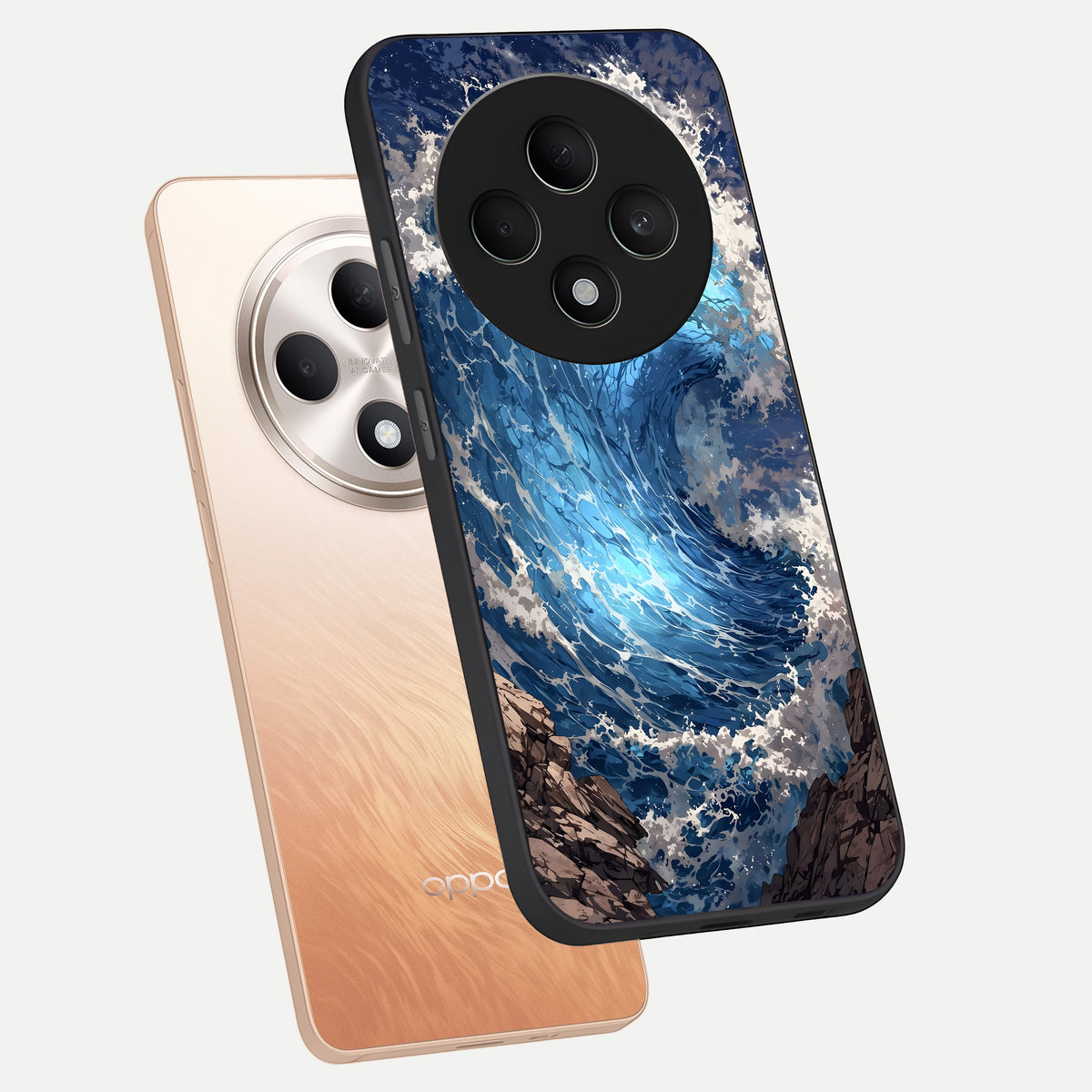  Giant Ocean Wave phone case For Oppo F27 5G showing premium glass back cover with detailed artwork
