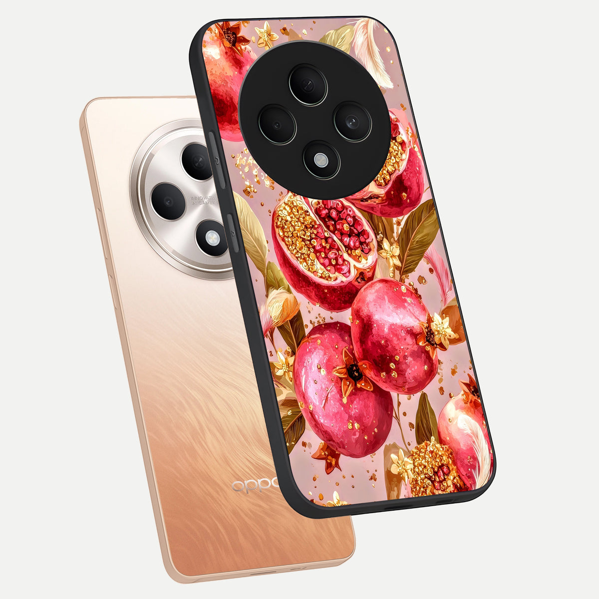  Golden Bloom Glow phone case For Oppo F27 5G showing premium glass back cover with detailed artwork