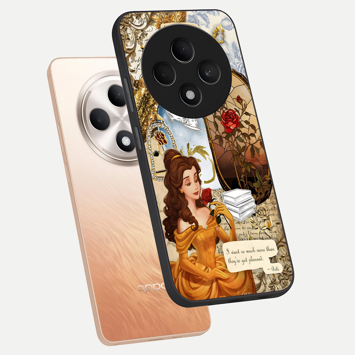  Golden Dream Belle phone case For Oppo F27 5G showing premium glass back cover with detailed artwork