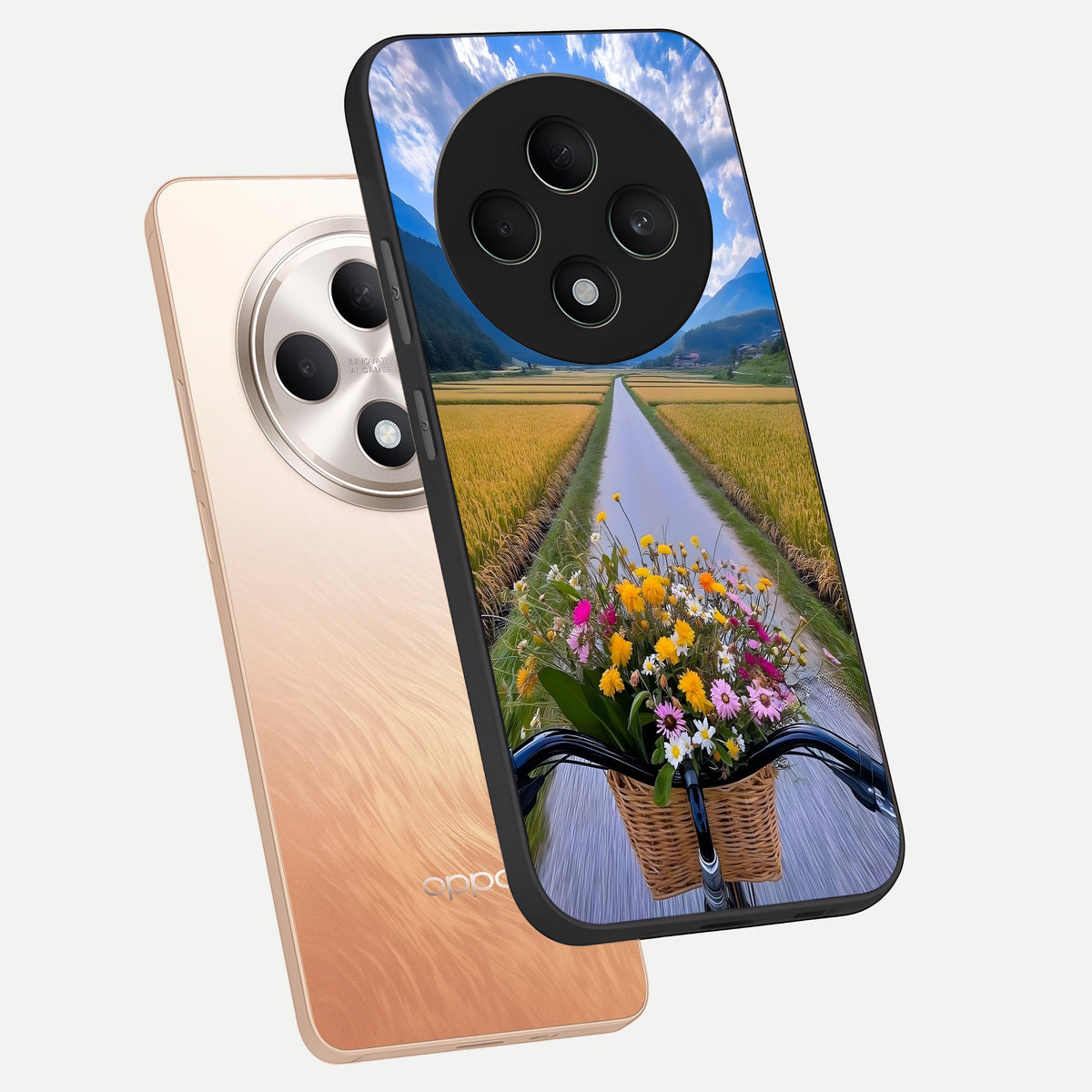  Golden Field Journey phone case For Oppo F27 5G showing premium glass back cover with detailed artwork
