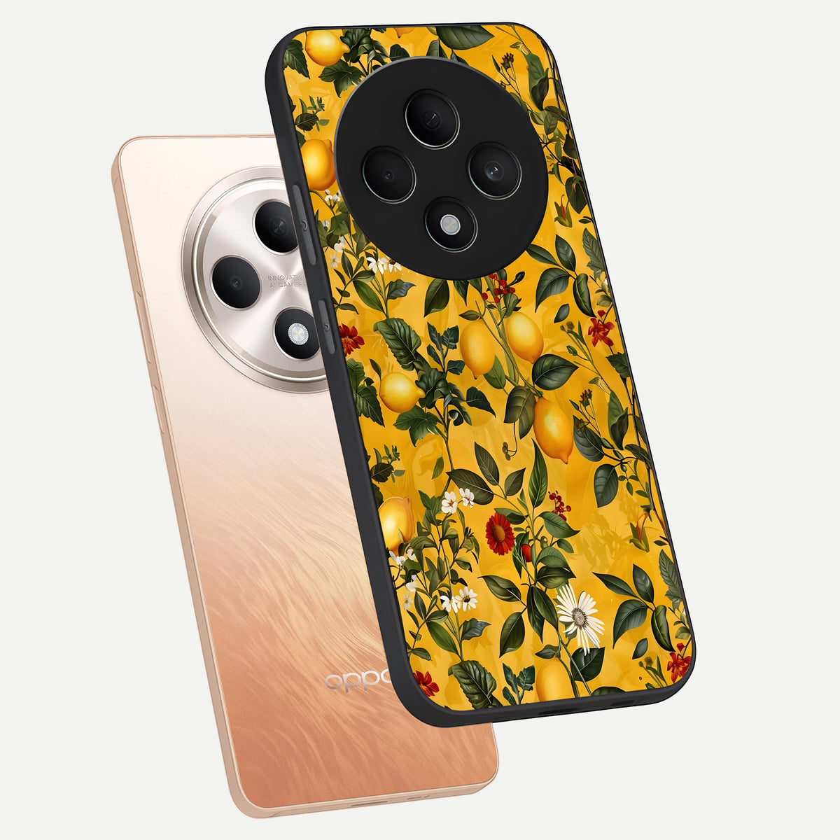  Golden Lemon Field phone case For Oppo F27 5G showing premium glass back cover with detailed artwork