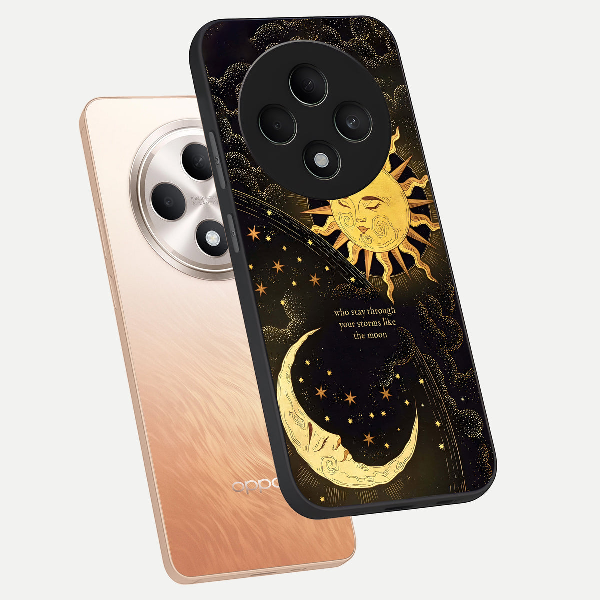  Golden Lunar Love phone case For Oppo F27 5G showing premium glass back cover with detailed artwork