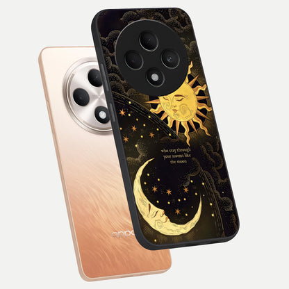  Golden Lunar Love phone case For Oppo F27 5G showing premium glass back cover with detailed artwork
