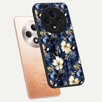  Golden Midnight Bloom phone case For Oppo F27 5G showing premium glass back cover with detailed artwork
