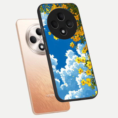  Golden Petal Sky phone case For Oppo F27 5G showing premium glass back cover with detailed artwork