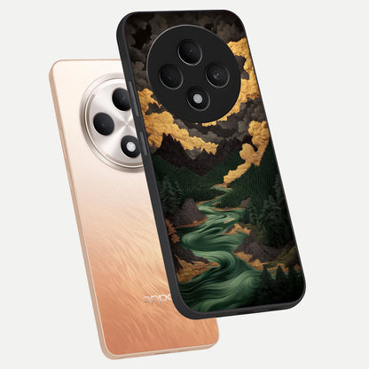  Golden River Moon phone case For Oppo F27 5G showing premium glass back cover with detailed artwork
