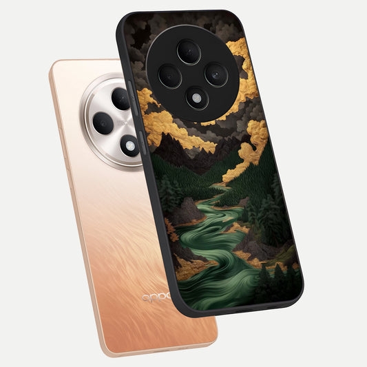  Golden River Moon phone case For Oppo F27 5G showing premium glass back cover with detailed artwork