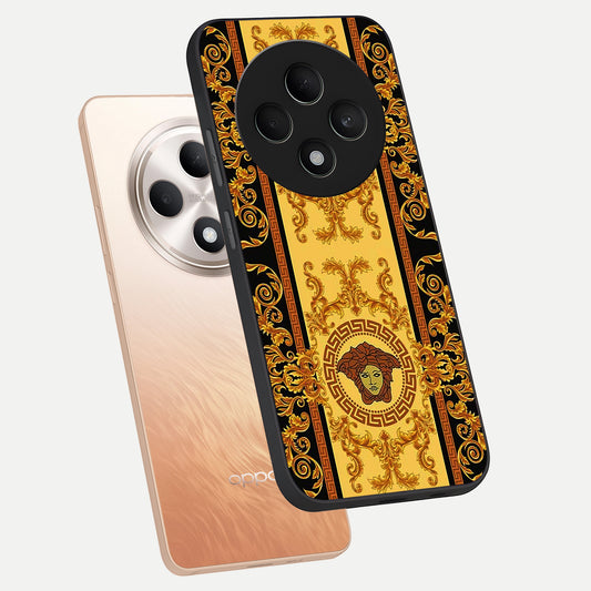  Golden Royal Heritage phone case For Oppo F27 5G showing premium glass back cover with detailed artwork