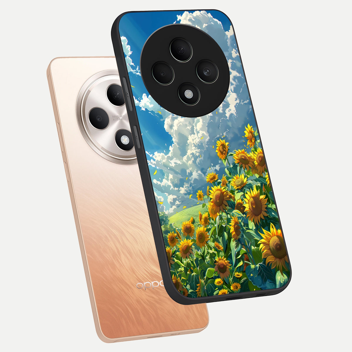  Golden Sun Glory phone case For Oppo F27 5G showing premium glass back cover with detailed artwork
