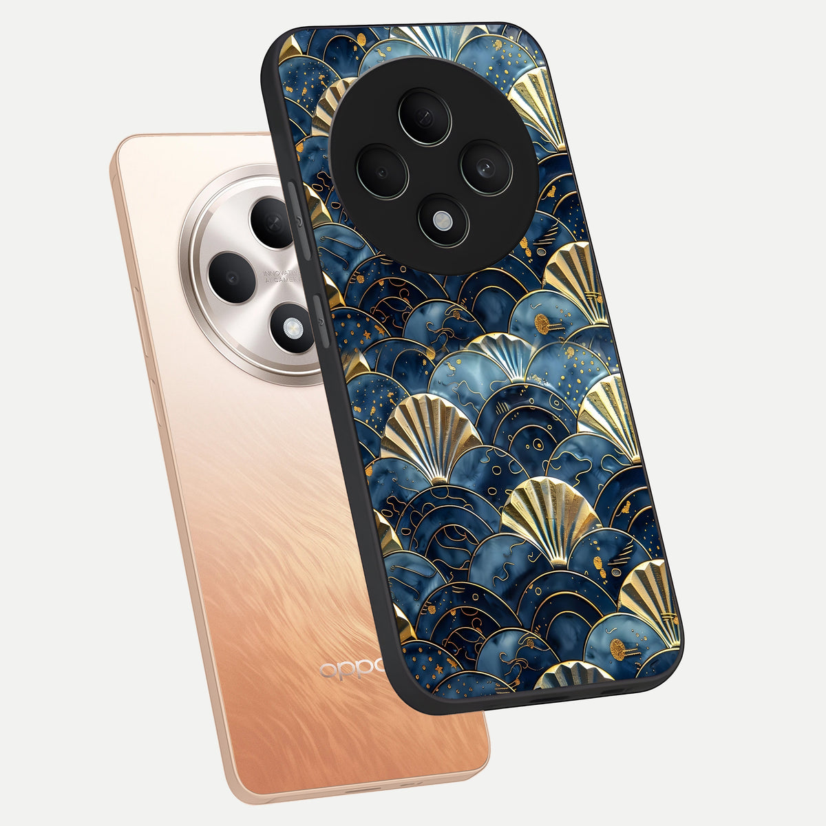  Golden Wave Luxe phone case For Oppo F27 5G showing premium glass back cover with detailed artwork