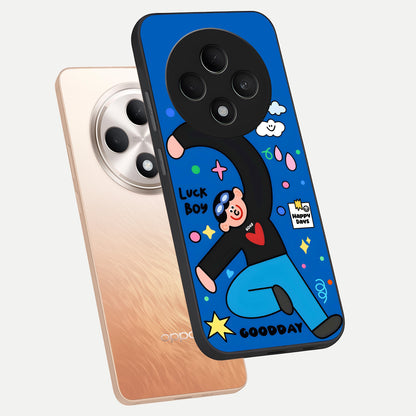  Happy Luck Vibe phone case For Oppo F27 5G showing premium glass back cover with detailed artwork
