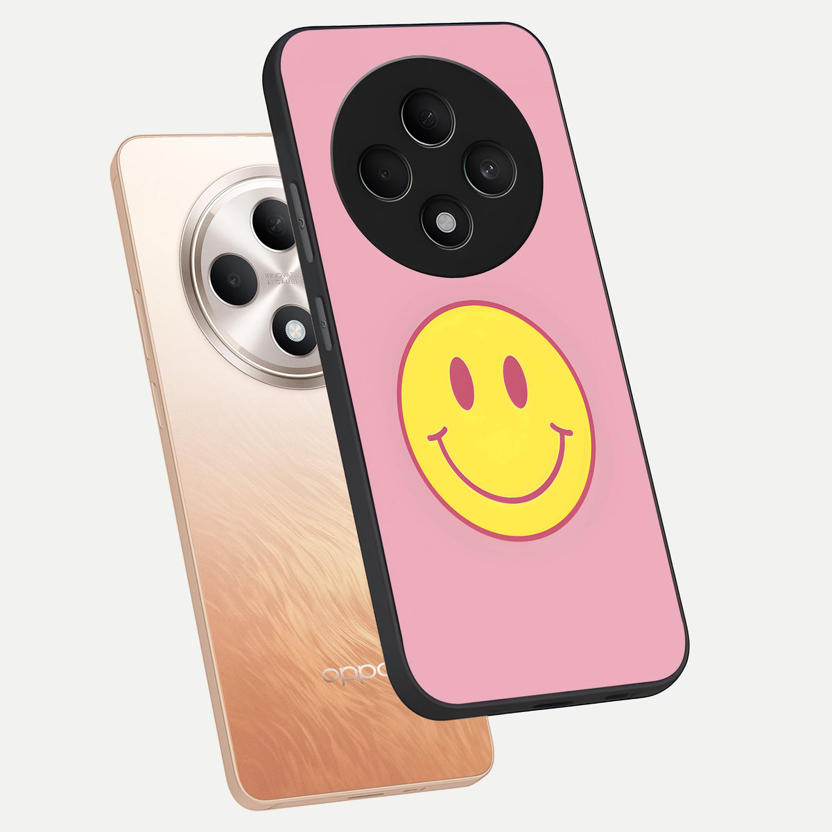  Happy Pink Mood phone case For Oppo F27 5G showing premium glass back cover with detailed artwork