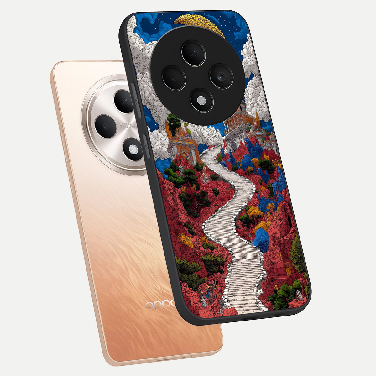  Heavenly Moon Path phone case For Oppo F27 5G showing premium glass back cover with detailed artwork
