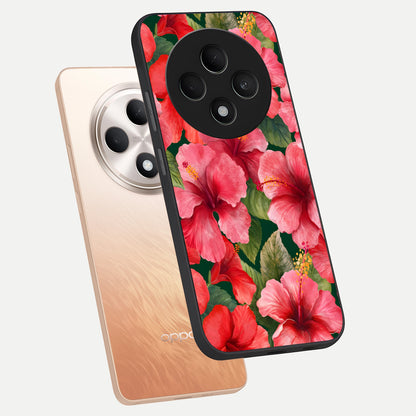  Hibiscus Pattern phone case For Oppo F27 5G showing premium glass back cover with detailed artwork