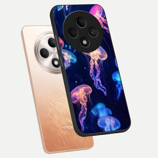  Jellyfish Pattern phone case For Oppo F27 5G showing premium glass back cover with detailed artwork