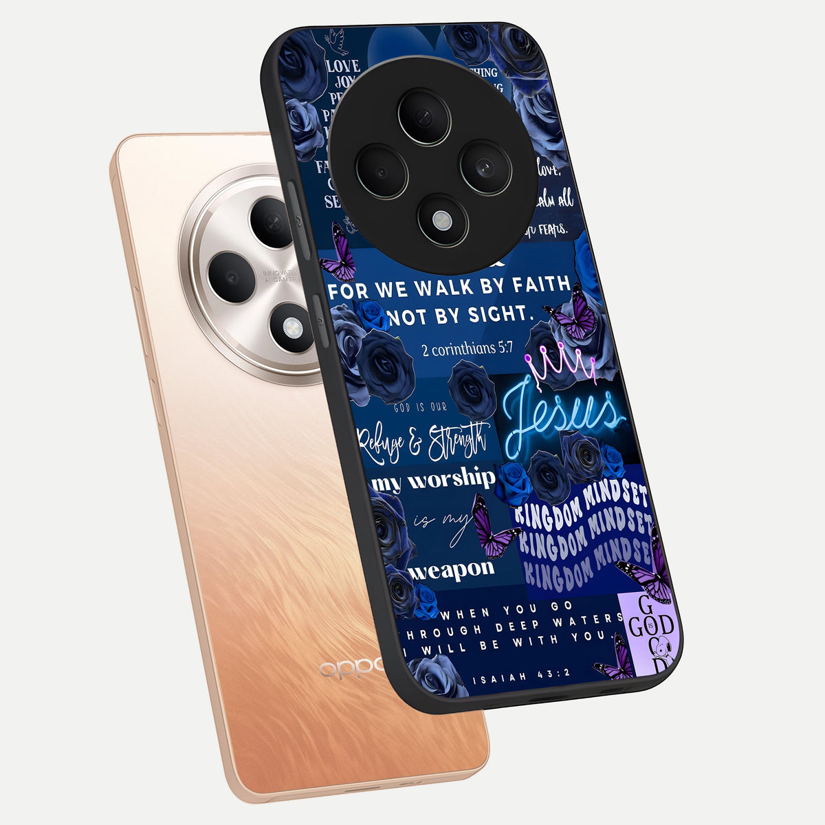  Kingdom Faith Glow phone case For Oppo F27 5G showing premium glass back cover with detailed artwork