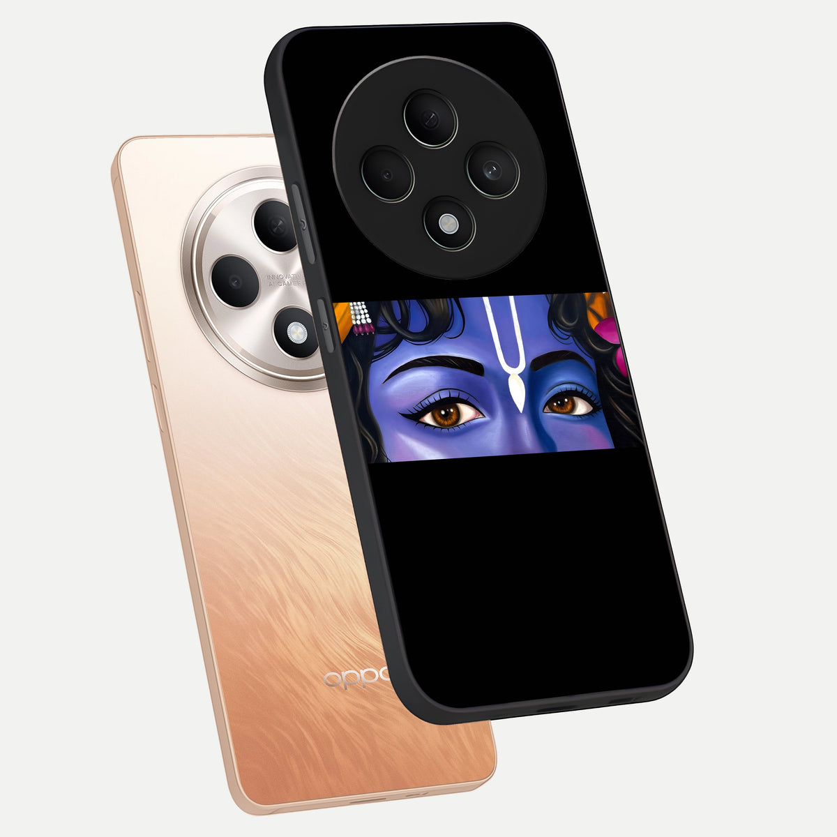  Krishna Eye phone case For Oppo F27 5G showing premium glass back cover with detailed artwork