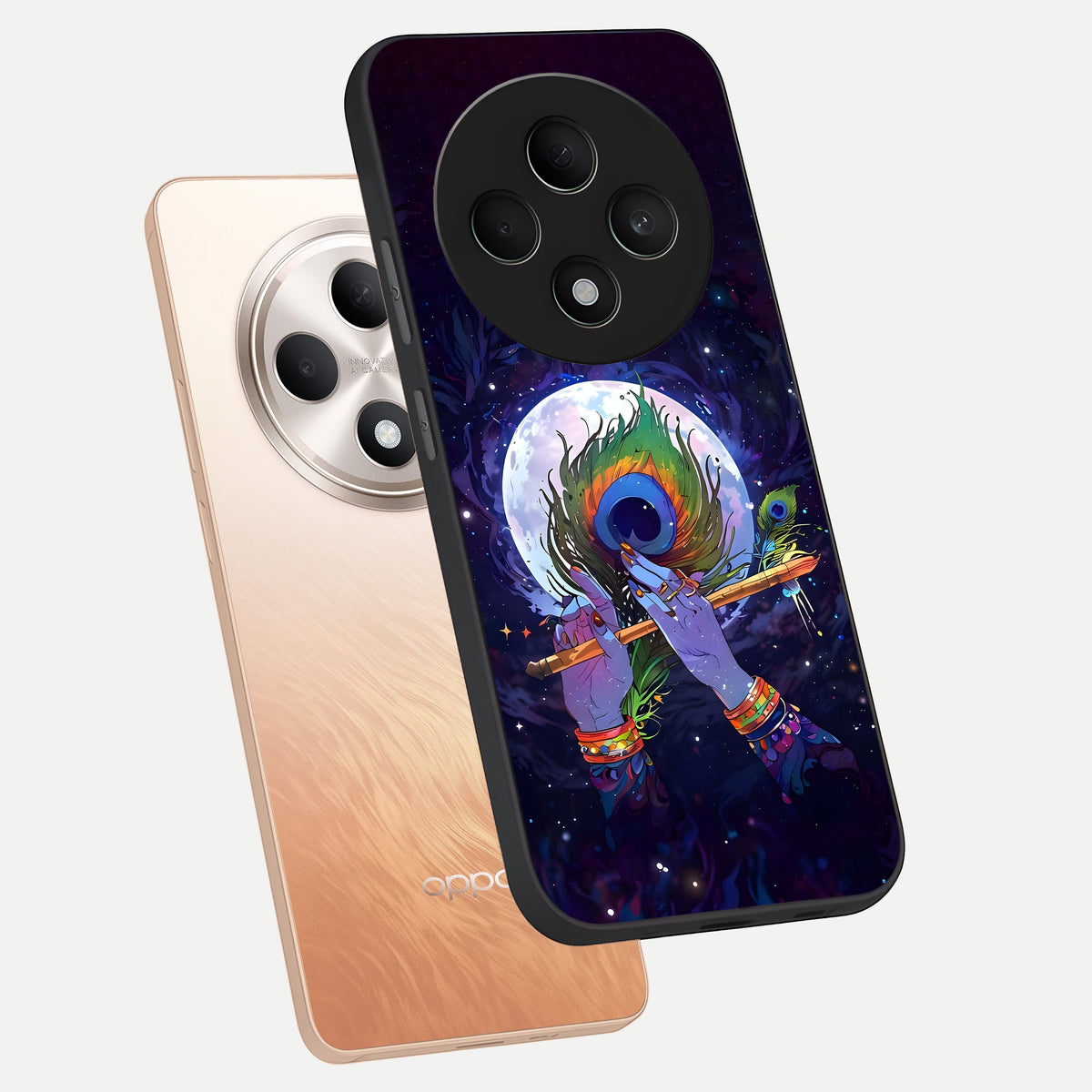  Krishna Hands Art phone case For Oppo F27 5G showing premium glass back cover with detailed artwork
