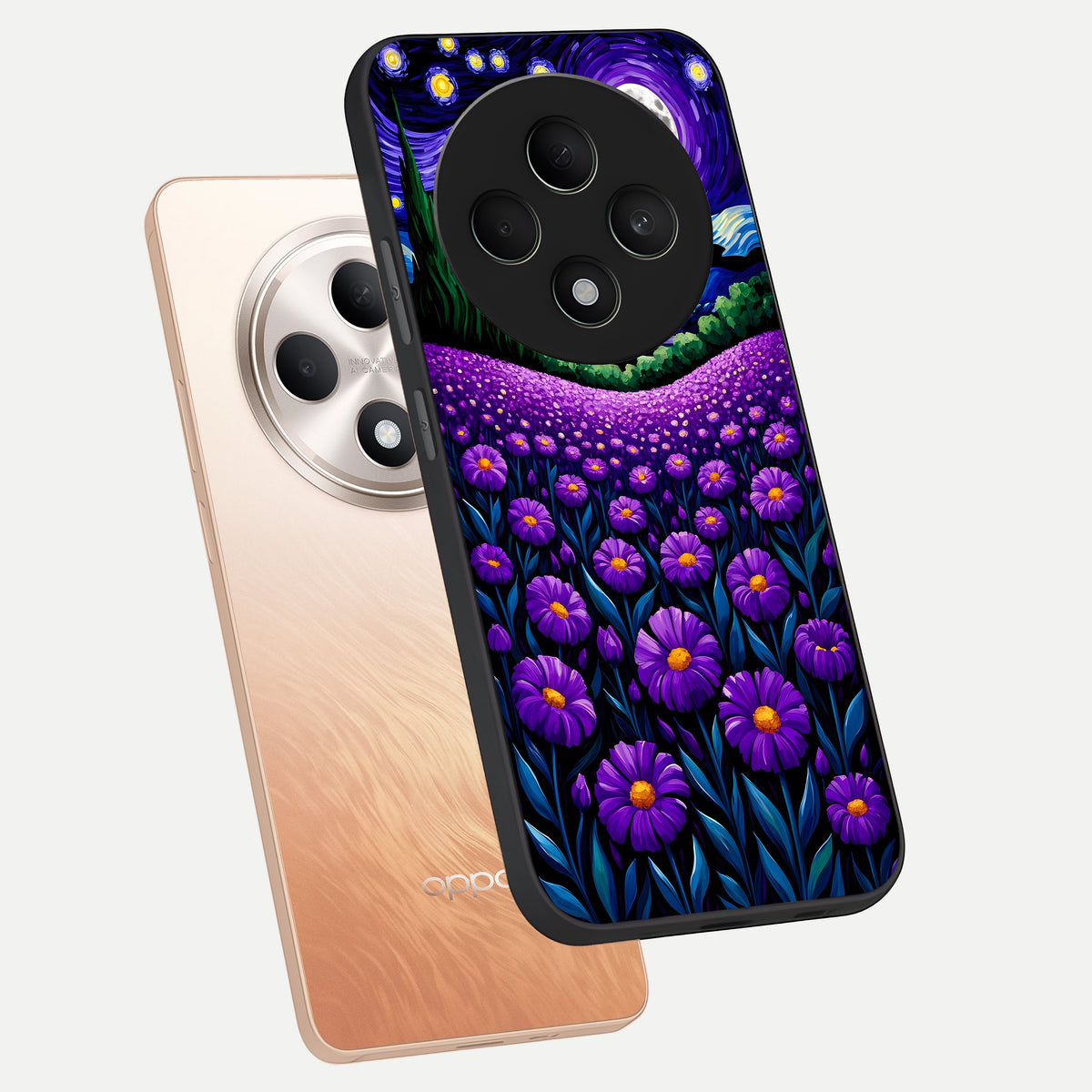  Lavender Moon Field phone case For Oppo F27 5G showing premium glass back cover with detailed artwork