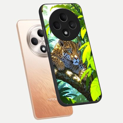  Leopard in Jungle phone case For Oppo F27 5G showing premium glass back cover with detailed artwork