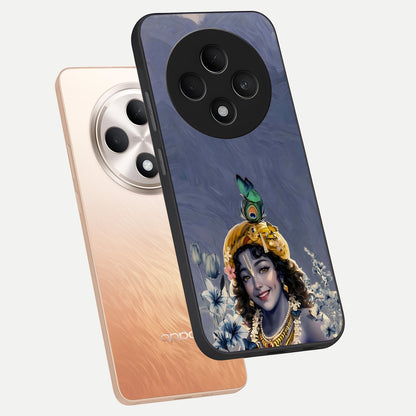  Lord Krishna phone case For Oppo F27 5G showing premium glass back cover with detailed artwork