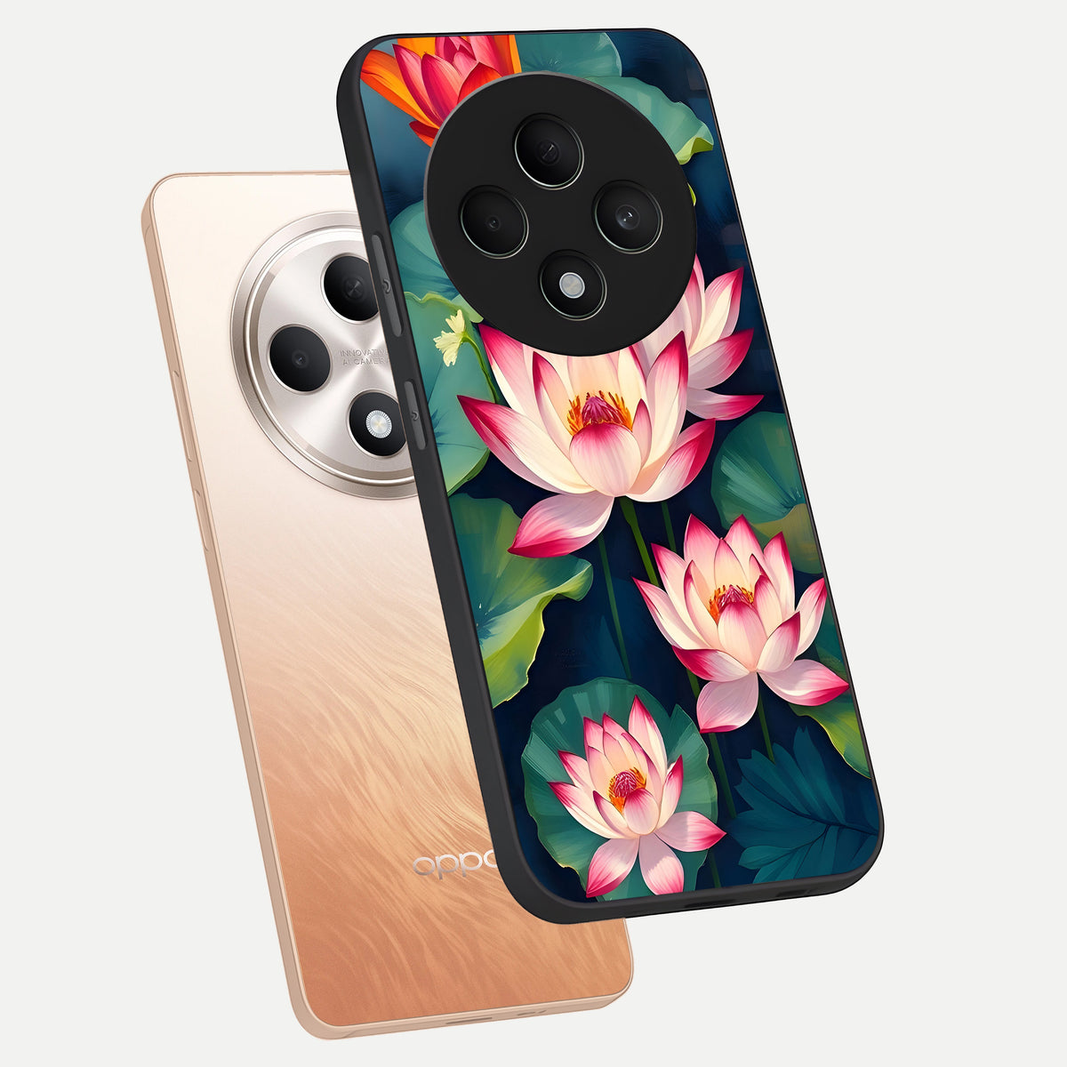  Lotus Dream Serenity phone case For Oppo F27 5G showing premium glass back cover with detailed artwork