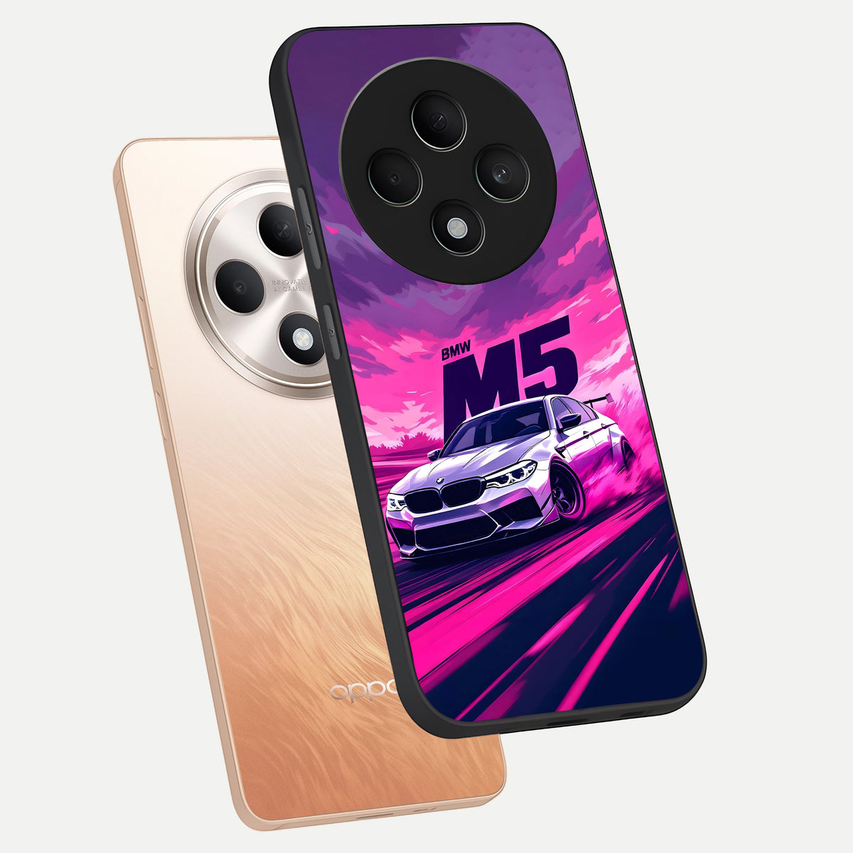  MS Neon Car phone case For Oppo F27 5G showing premium glass back cover with detailed artwork
