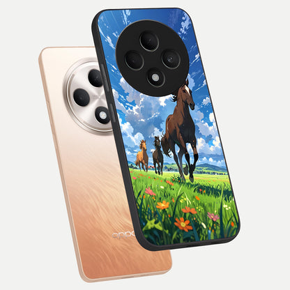  Majestic Horses Galloping phone case For Oppo F27 5G showing premium glass back cover with detailed artwork