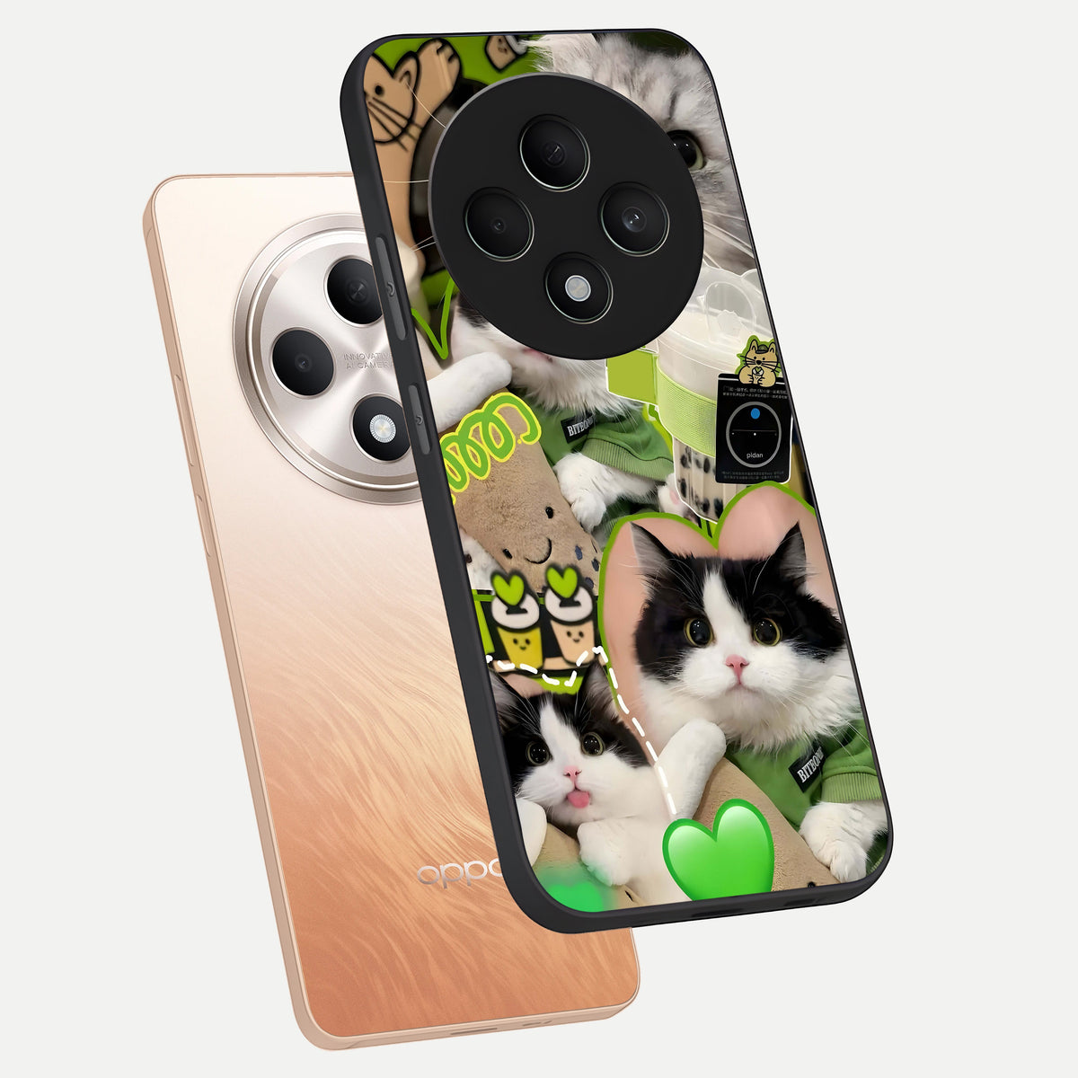  Matcha Cats Mood phone case For Oppo F27 5G showing premium glass back cover with detailed artwork