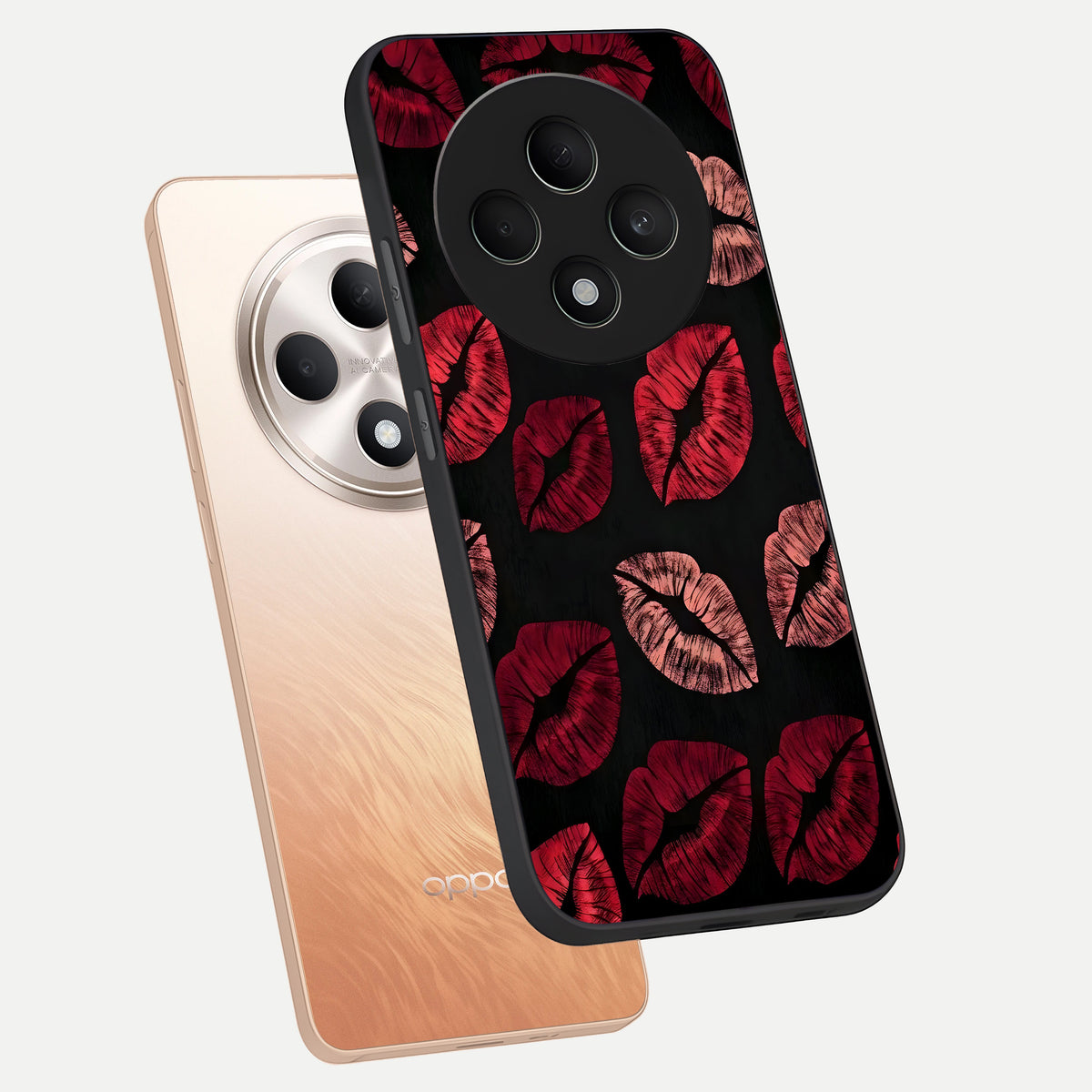  Midnight Kiss Love phone case For Oppo F27 5G showing premium glass back cover with detailed artwork