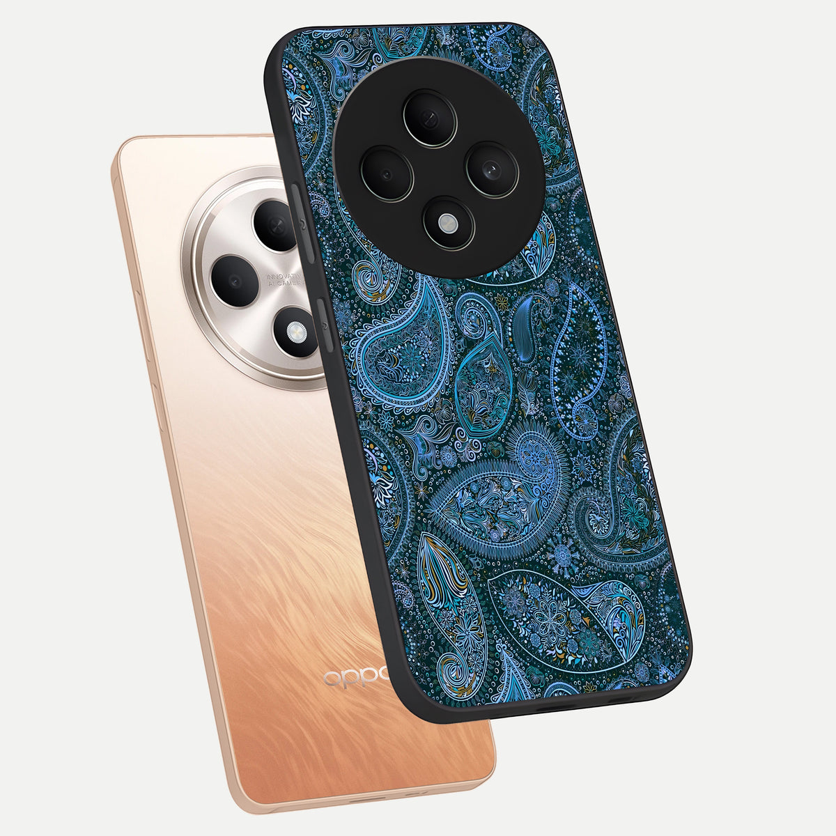  Midnight Paisley Glow phone case For Oppo F27 5G showing premium glass back cover with detailed artwork