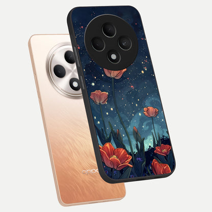  Midnight Tulip Glow phone case For Oppo F27 5G showing premium glass back cover with detailed artwork
