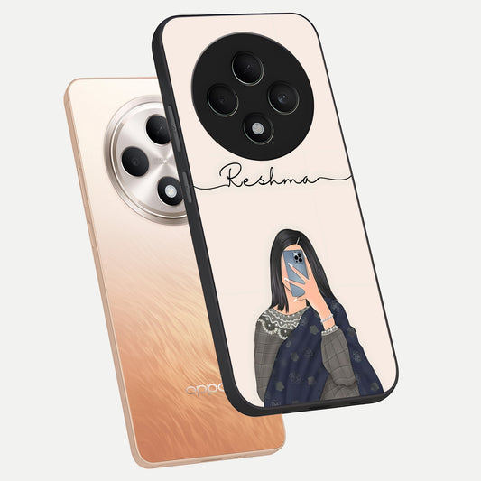  Mirror Mood Muse With Custom Name phone case For Oppo F27 5G showing premium glass back cover with detailed artwork