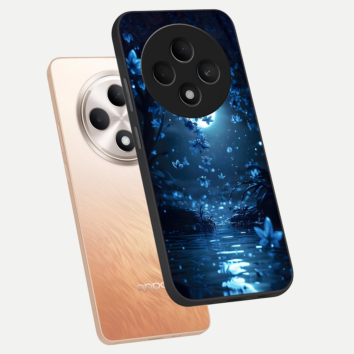  Moonlight Petal Dream phone case For Oppo F27 5G showing premium glass back cover with detailed artwork