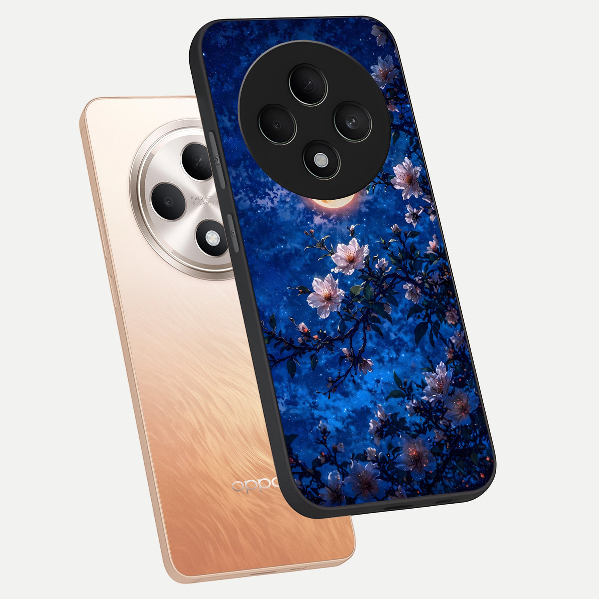  Moonlit Blossoms Night phone case For Oppo F27 5G showing premium glass back cover with detailed artwork