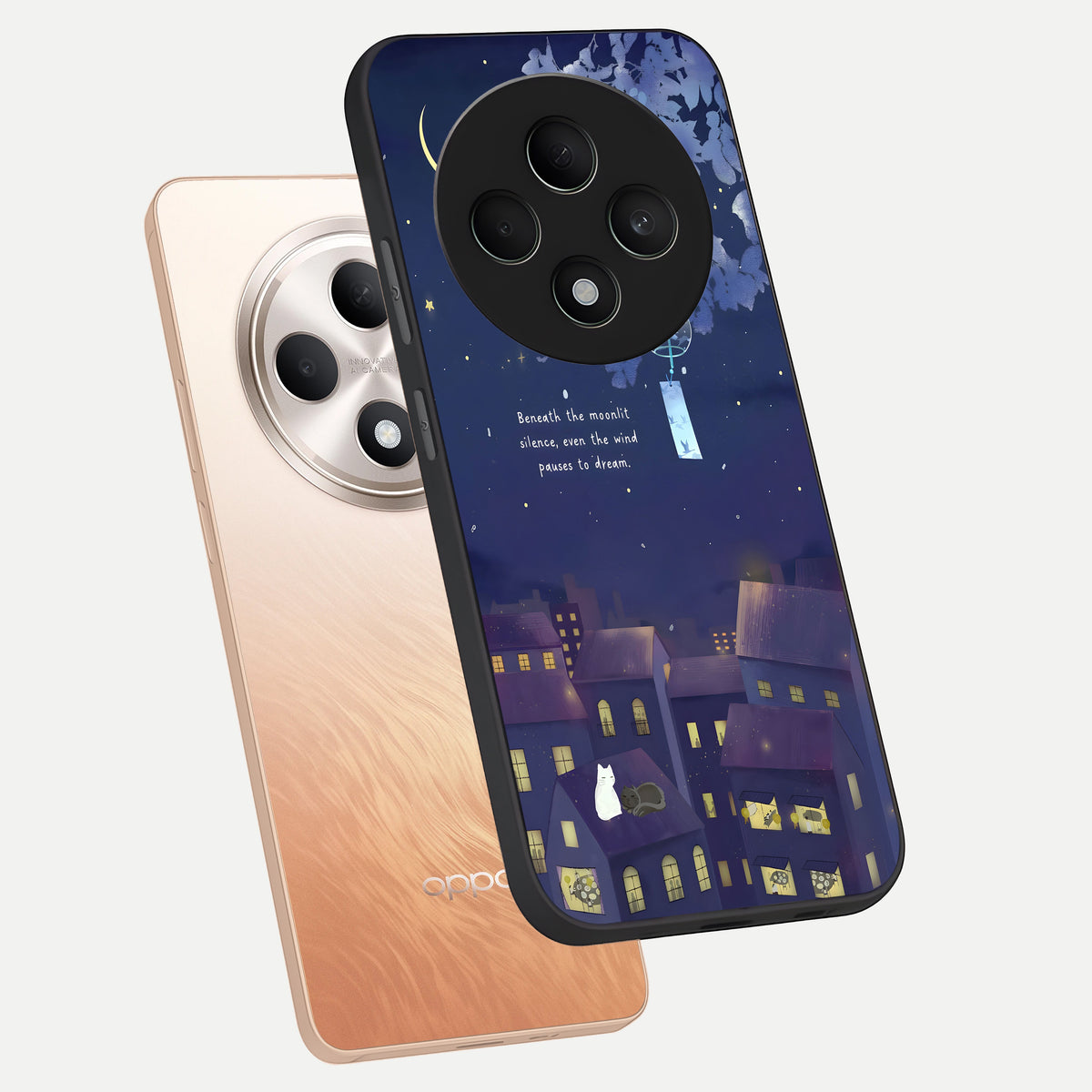  Moonlit Cat Silence phone case For Oppo F27 5G showing premium glass back cover with detailed artwork